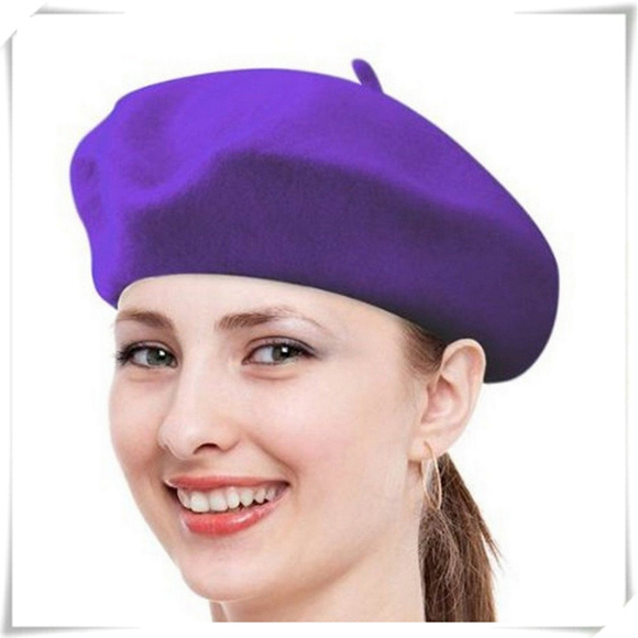 Accessories - French Style Wool Beret Beanie Winter Hat Unisex in Dark Purple